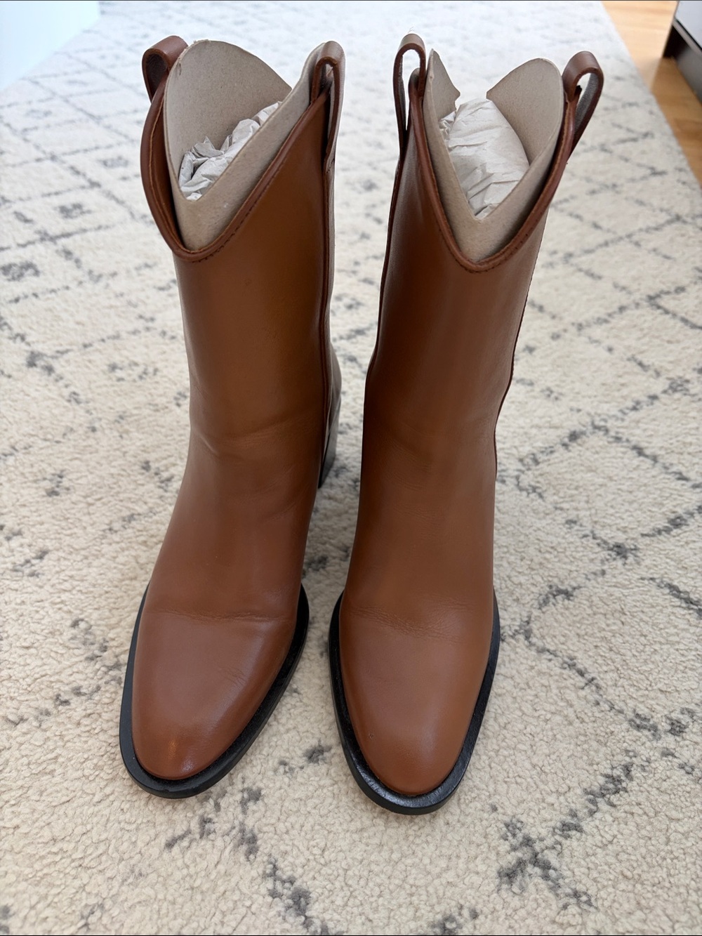 Everlane Outlaw Brown Leather Western-Style Mid-Calf Boots